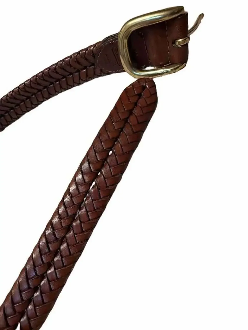 Coach #5922 Brown Braided Leather Belt Brass Buckle 34”